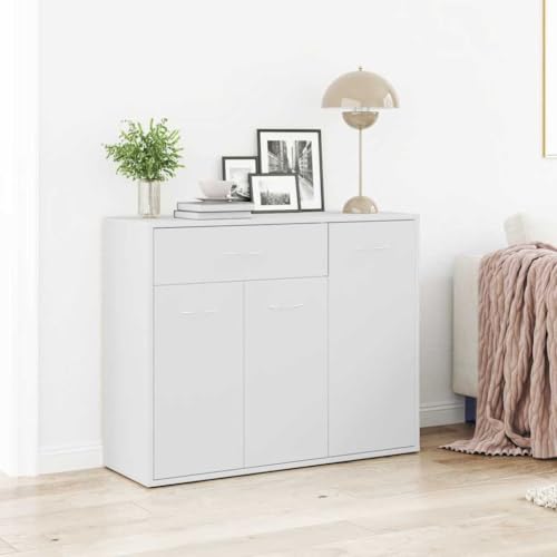 vidaXL Sideboard mit 1 Schublade 3 Türen Kommode Anrichte Schrank Beistellschrank Mehrzweckschrank Standschrank Weiß 88x30x70cm Holzwerkstoff