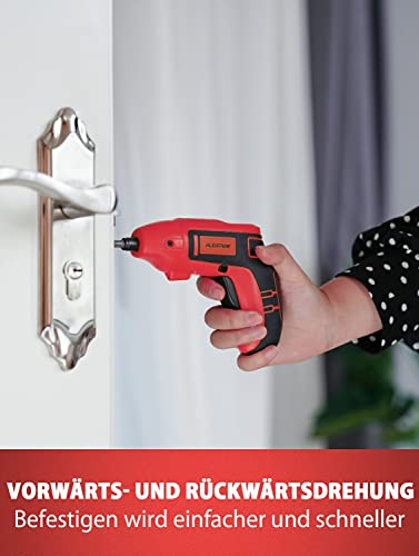 ALEAPOW Mini Akkuschrauber, 5 Nm Elektrischer Akkuschrauber Set, 2000mAh 3,6 V Akkuschrauber Klein, Akku Schraubendreher mit 9+1 Bits, LED Licht, USB Ladekabel für Schrauben, Reparatur, O2 Rot – Bild 4