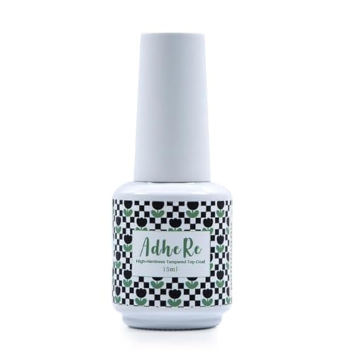 ADHERE Capa superior templada de alta dureza - 15 ml - Capa superior de esmalte de uñas en gel, acabado brillante en gel de color transparente para esmalte en gel UV LED