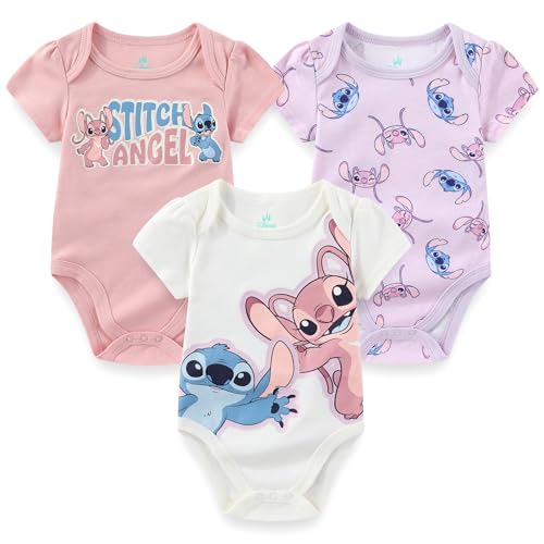 Image of Disney Minnie Mouse Winnie the Pooh Lilo & Stitch Nightmare Before Christmas Girls 3 Pack Bodysuit for Newborn and Infants
