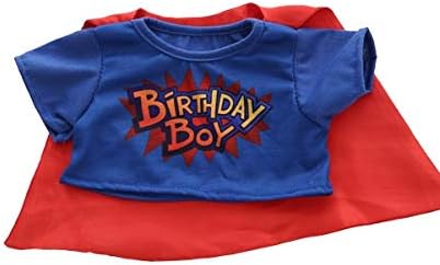 Teddy Mountain NY Birthday Girl - Boy Teddy Bear T-Shirt with Cape Teddy Bear Clothes fits Most 8" or 16" Teddy Bears incl. Build a Bear (Birthday Boy 8 Inch)