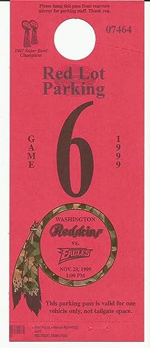 1999 Washington Football Stadium Parking Pass vs. Eagles