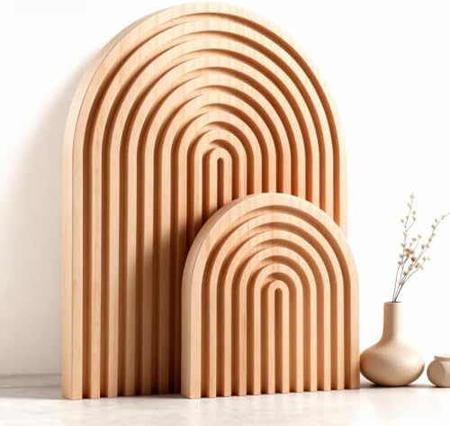 2 Pcs Natural Wood Arch Decor, Boho Shelf & Serving Board for Fir...