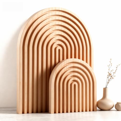 Nawwoo 2 Pcs Natural Wood Arch Decor, Boho Shelf &