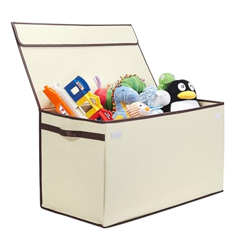 G.U.S. Large Collapsible Toy Box | Toy Organizers, Storage bin, basket with Lid | Sturdy 600D Polyester Toy Chest | Durable, Storage Box for Kids’ Playroom | 30"x16"x16" (Ivory)