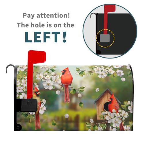 Image of Spring Birds Floral Magnetic Mailbox Cover Colorful Summer Birdhouse White Flowers Mailbox Wrap Post Cover Standard Size 21x18 Inch for Garden Yard Outdoor Outside Seasonal Decor