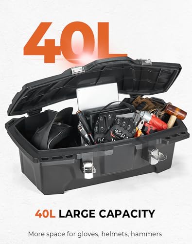 KEMIMOTO 40L ATV Rear Storage Box, Waterproof 4 Wheeler Cargo Box Requires 0.75-1 Inch Round Tube Racks with Stainless Steel Lock Compatible with Polaris Fourtrax CFORCE 450 Replace 2883258