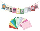 Mkono Hanging Photo Display with Clips and Frames, Boho Room Bedroom Decor, Picture Frames Collage Board Wall Decor, Mutil Colors Paper Frames and Wood Beads String, Christmas Teenage Teen Girl Gifts