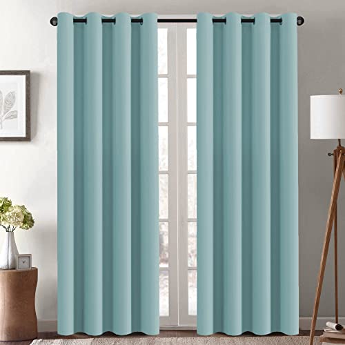 Image of H.VERSAILTEX Blackout Curtain for Living Room Thermal Insulated Window Treatment Curtain Extra Long 96 inch Length Energy Saving Solid Grommet Top Blackout Drape, One Panel, Mineral Blue, 52 inchW x 96 inchL