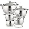 Daniks Modern 10-Piece Stainless Steel Induction Cookware Set – Dishwasher Safe Saucepan, Pots with Heatproof Handles, Glass Lids, Silver