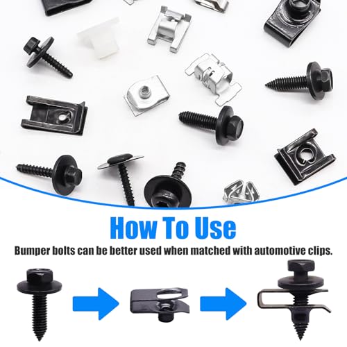 Image of 260Pcs Automotive Body Bolt & U-Nut Clips Kit, 21 Sizes Multipurpose Fender Liner Clip M4.2 M6 M8 1 /4Inch Fender Bolts Body Fastener Clips for Most Cars Bumper Engine Splash Shield