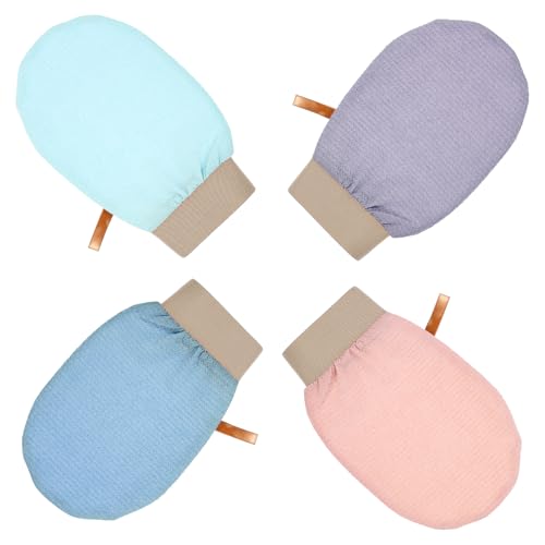 Classicseali 4 guantes exfoliantes, guante unisex para todos los tipos de piel, guante exfoliante, guante Kessa para promover la circulación sanguínea y eliminar la caspa, multicolor
