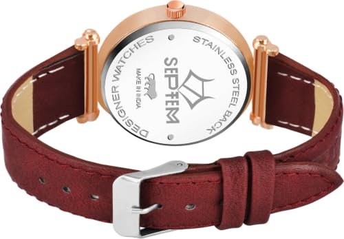 Image of Septem Adjustable Lieather Belt Stylish Dial Watch for Girls and Woman Analog Wrist Watch for Women (SP-303~Black-Septem PT)