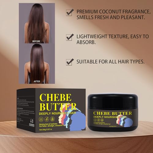 Chebe Hair Butter,Organic Hair Growth Products Made With Chebe Powder, Olive Oil, Shea Butter,Promote Hair Thickness,Moisturising Vegan Hair Butter for All Hair Types - Image 3