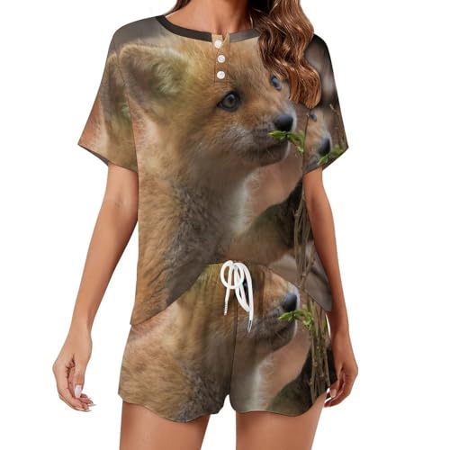 Pyjama pour femme contre la chaleur ensemble manches courtes Petit Renard ete