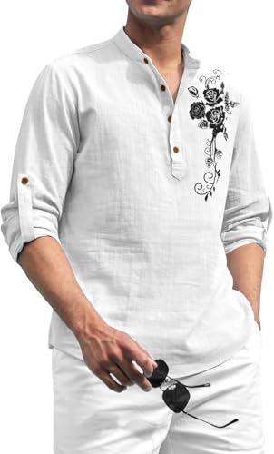 Image of Zombom Men's Cotton Polyester Blend Mandarin Collar Self One Design Printed Full Sleeve Casual Short Kurta Shirt