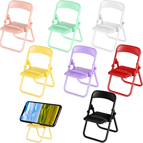 7 Pack Mini Folding Chair Cell Phone Stand Holder Desktop Foldable Candy Color Mobile Phone Holder Multi Angle Folding Chair Cradle for Desk Phone Cute Accessories Portable, 7 Different Random Colors