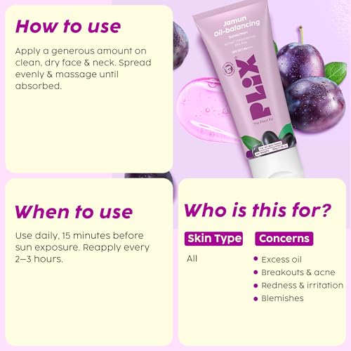 Image of Plix Jamun Oil-Balancing Sunscreen With SPF 50 | ACNILYS, Niacinamide & Zinc PCA | Lightweight & Non-Greasy | Everyday Sun Protection | Oily & Acne-Prone Skin