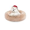 FluffyDream 24 Inch Donut Bed for Dogs, Calming, Brown, Washable, Plush Fur Dog Cuddle Bed