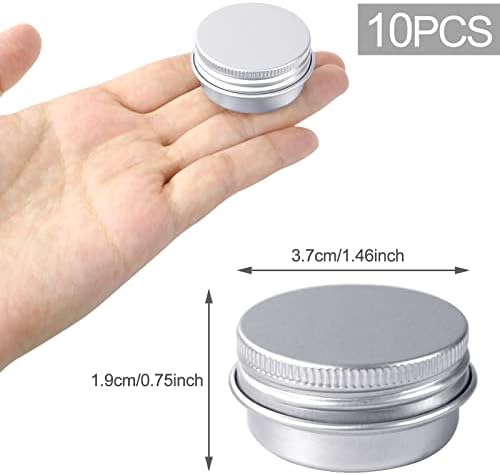 Redamancy 10 Pcs Aluminium Tins Jars, Aluminium Empty Containers, 15 ml Aluminium Tin Jars with Screw Lids, Empty Cosmetics Container Pots, for Lip Balm, Cream, Candles, Cosmetics (Silver)
