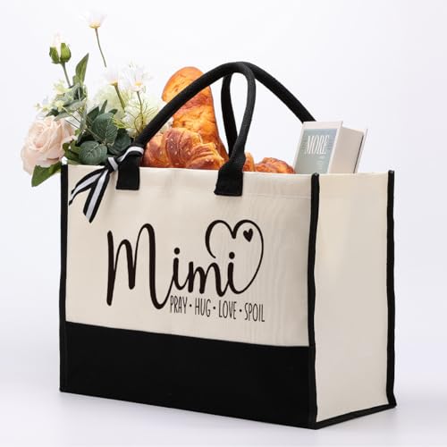 Mimi Canvas Tote Gift, Mimi Heart Gift: Pray - Hug - Love - Spoil, Canvas Tote Bag for Gifting, Women Cotton Canvas Tote Bag for Mother's Day, Mimi Birthday Gift, Christian Gift for Nana3