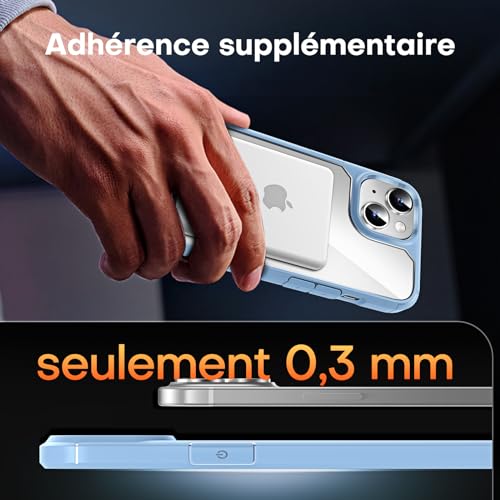 Coque magnétique iPhone 15 TAURI antichoc militaire fine bleue