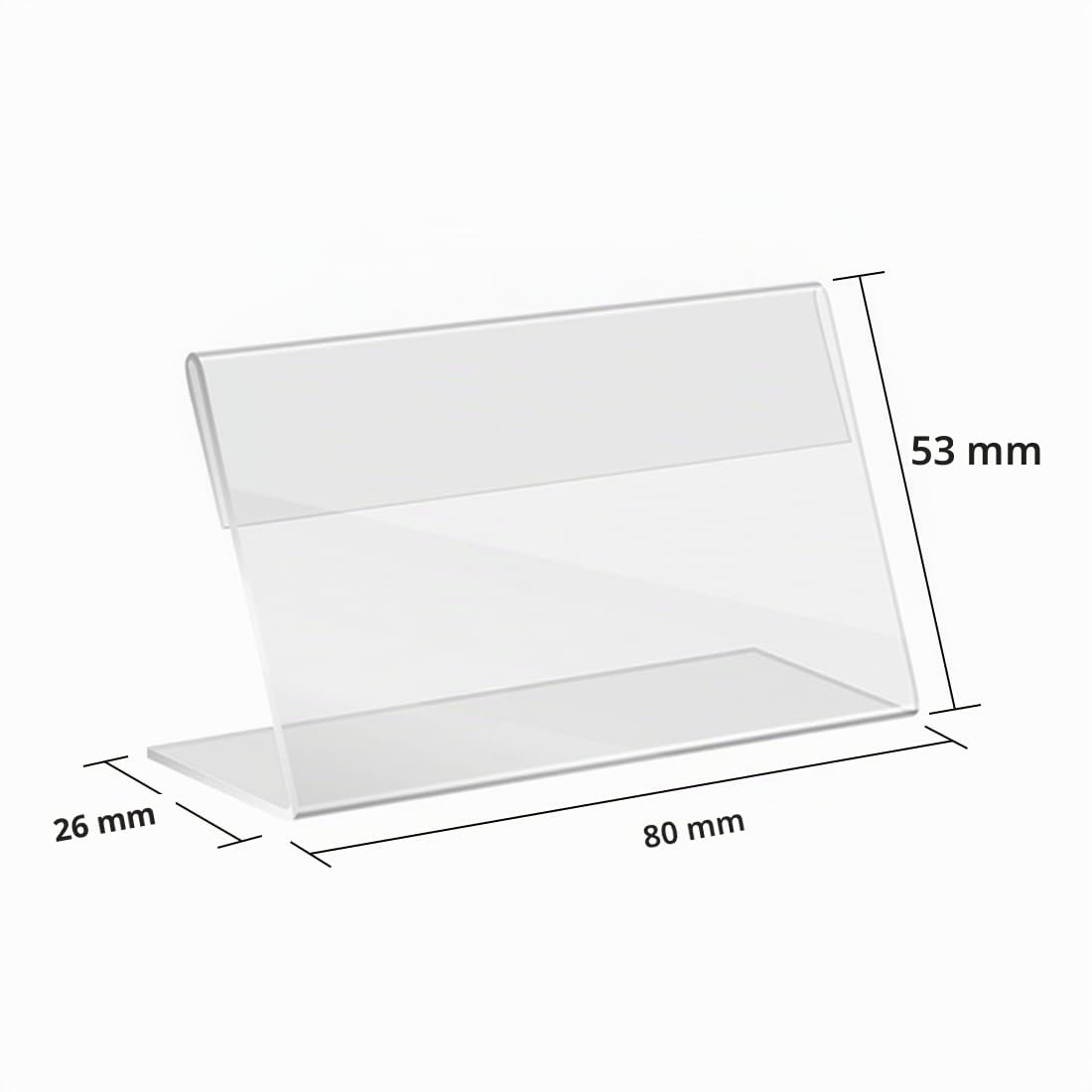 50 Pezzi Porta Etichette Trasparente, (8 x 5 cm) Mini Porta Cartellini in Acrilico, Supporto Espositore in Plastica a Forma di L, Adatto per Scaffali di Negozio/Panetteria/Drogheria/Porta-QR