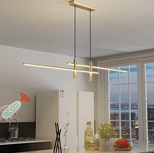 Lanekd LED Lustre Salle À Manger Lampe à Suspension Dimmable avec Télécommandé Cuisine Table À Manger Plafond Luminaire Moderne Aluminium Design Plafonnier pour Bar Café Salon Chambre (L100cm, Or)