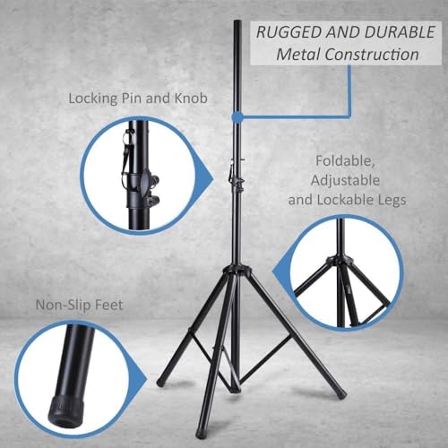 Image of KH DJ PA Speaker Stand Heavy Duty Tripod Studio Monitor Stand with Adjustable Height | Universal Mount for Speakers | Stable & Portable | Ideal for PA Systems, DJs, Events, Stage, Studio