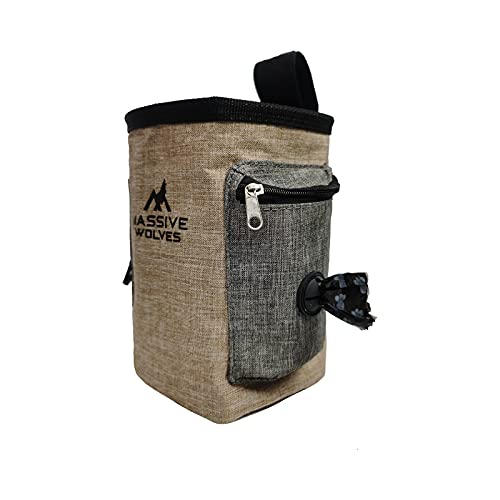 Massive Wolves Premium Hunde Futtertasche aus Leinen, Futterbeutel für Hunde, Multifunktionstasche mit Kotbeutelspender Cover