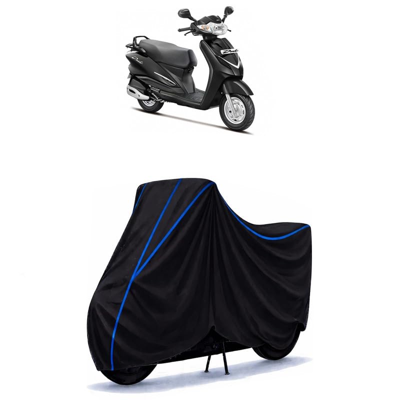 Image of Scooty Cover Water Resistant for Duet 110 BS6 | Universal Scooter & Bike Cover | Heavy Duty UV Dust, Rain & Scratch Protection | Elastic Fit All Weather Indoor Outdoor | Black with Blue Piping