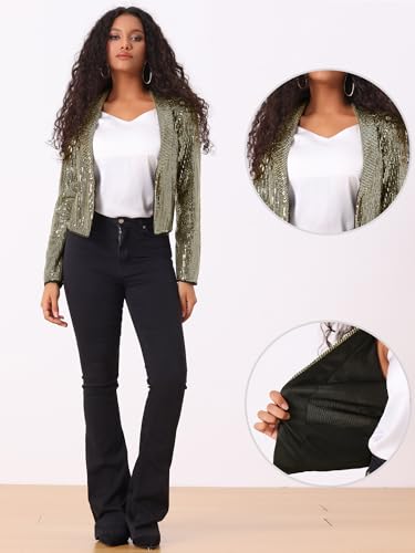 Image of Allegra K Sequin Blazer for Women's Open Front Party Sparkly Bolero Shrug