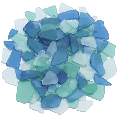 QYGL Sea Glass for Crafts - 14oz Frosted Seaglass Pieces - Vase Filler and Aquarium Ornament DIY Craft Supplies for Art Beach Weddings and Home Decor (Blue Aqua Green White)