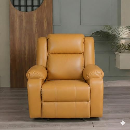 Image of Solis Royale 1 Seater Recliner Sofa Chair | Motorized Recliner Lounge Sofa Chairs for Relaxing | Comfortable Cushioned | Living Room, Bedroom, Office (Classy Calm - Yellow, Classy Calm - Leatherette)
