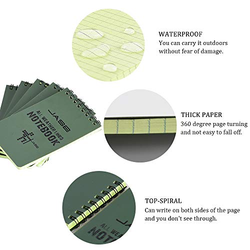 Reton 10 Pack Waterproof Notebook, 3 X 5 Inches Pocket Notepad, All-Weather Memo Pads With Top-Spiral, Tactical Steno Pads With Grid For Outdoor Activity Recording (Army Green) #TOP1