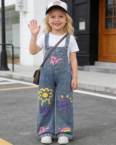 Image of OLMRJKD Toddler Girl Summer Clothes Short Sleeve Denim Overall Jumpsuit with Top Girls Spring Outfits Set