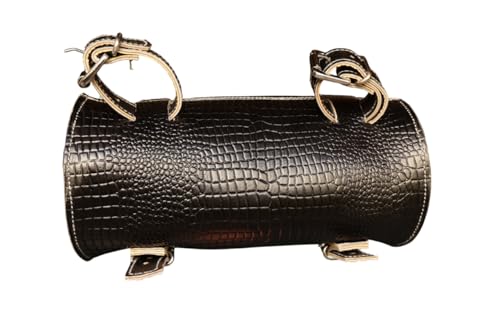 american blue Borsa da moto vintage, in vera pelle di capra, con fibbia a 2 cinghie e chiusura rapida, borsa porta attrezzi marrone, rinforzata, per manubrio, forcelle, bicicletta (motivo 20)