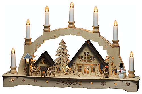 Konstsmide Holzsilhouette sieben Kerzen, Naturfarben, 5V Innentrafo/batteriebetrieben, 17 warm weiße Dioden - 3254-100