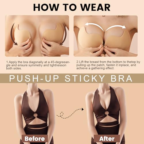 4-Pack Cleavage Bra, Push Up Sticky Bra Set – Strapless Backless Invisible Adhesive Bras for Women3