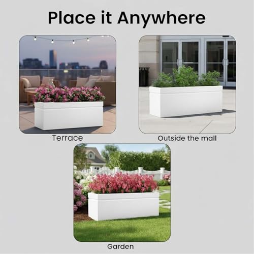 Image of Go Hooked Recta 30x12 Inch Large Planter Pot | Big Size Outdoor & Indoor Pot for Plants | Modern Design, Lightweight & Durable Rectangle Polymer Flower Pot for Balcony, Terrace & Garden (White)