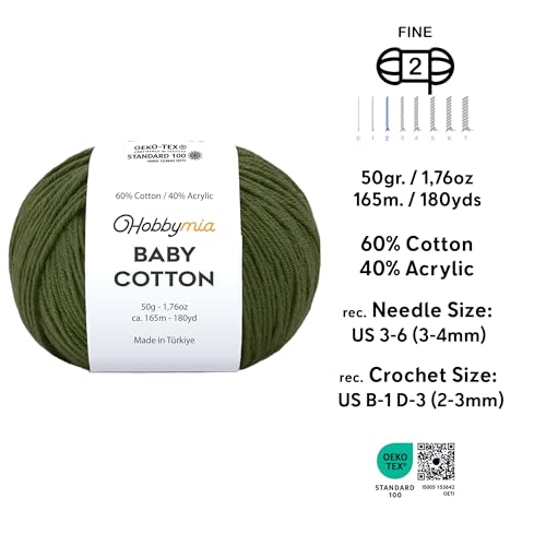 Image of Baby Cotton Blend Yarn - Soft Sport Weight Yarn for Crochet & Amigurumi - 50g /180yds - 60% Cotton 40% Acrylic - Ideal for Baby & Knitting Proj. & 10 Stitch Markers(Woodland, 4 Balls)