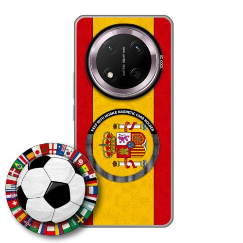 JGOYGYI Case for Honor Magic 7 Lite/Honor X9C with Magnetic Detachable Collapsible Grip Stand, Shockproof Silicone Bumper Cover, Spain Flag Football Design,Pattern 7