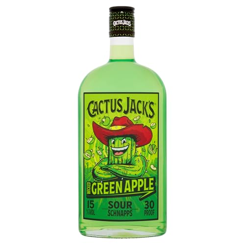 Cactus Jack's Wicked Green Apple flavour sour schnapps liqueur made for shots, mixed alcoholic drinks and cocktails 700ml 15% ABV