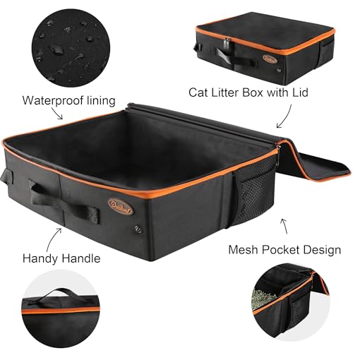 Image of Deblue Portable Cat Travel Litter Box with Lid, Leak-Proof and Water-Proof, Lightweight Cat Litter Box for Car, Road Trip, Hotel, Airplane, and Outdoor-Black