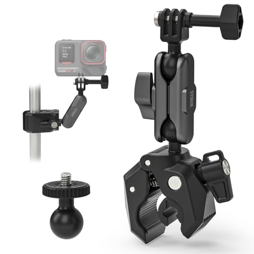 SYMIK Motorcycle Handlebar Mount for Action Camera, Heavy Duty Clamp Mount for Bike Bicycle Motorcycle Handlebar w/ 360° Ball Heads for Gopro, Insta360 X5 X4 Air X3 Ace Pro 2, Osmo 360 Action 6 5 Pro