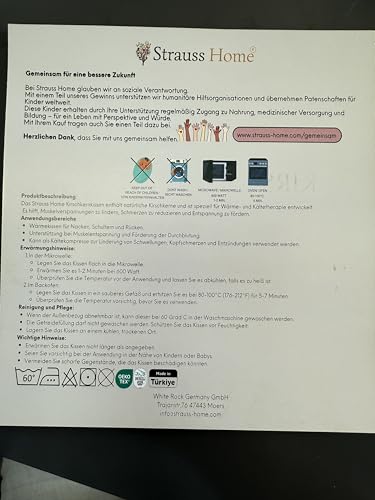 Strauss Home® Körnerkissen groß – Mikrowellengeeignetes Wärmekissen gegen Verspannungen in Nacken, Schultern und Rücken – natürliche Weizenkörner – 20x50 cm