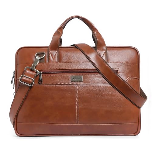 Bagneeds Premium 14 Inch Laptop Messenger Bag for Men & Women | Budget-Friendly Office Bag with Padded Compartment | Synthetic Leather Professional Bag (Rich Tan)