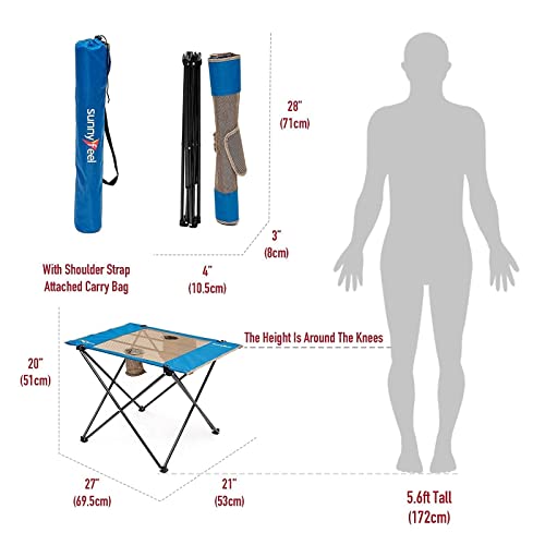 Sunnyfeel Folding Camping Table, Compact Portable Picnic Tables, Lightweight Fabric Roll Up Folding Camp Table With Cup Holder,Pocket,Carry Bag For Cooking, Outdoor, Beach, Hiking, Fishing #TOP6