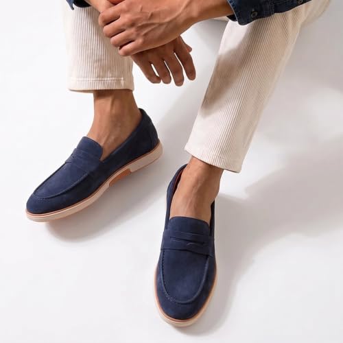 Image of HAYES LONDON Italian Suede Leather Loafers for Men | Casual Slip-On Shoes | Breathable & Lightweight Summer Wear | Comfortable Walking Shoes
