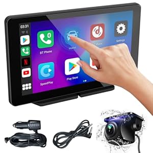 7” Wireless Carplay Screen for Car, Portable Car Stereo Touch Screen with A-pple Carplay & Android Auto, Car Play Screen with Backup Camera, GPS Navigation, Voice Control, Mirror Link, Bluetooth, FM